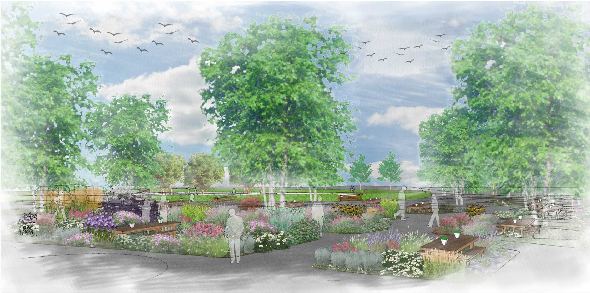 SISSINGHURST CASTLE AND GARDEN. NEW TOURISTS ENTRANCE, PICNIC AREA, VEGETABLE GARDEN. MY PROPOSAL